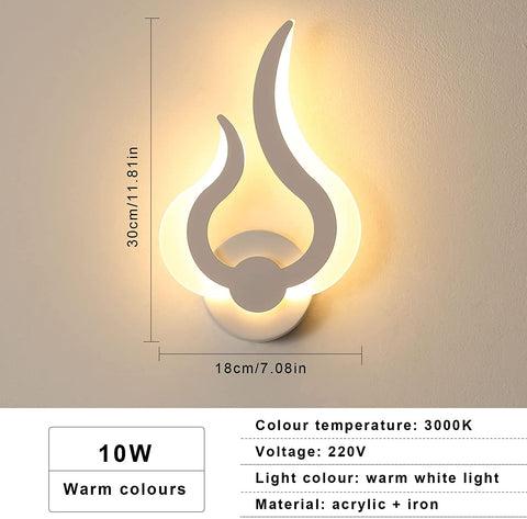 Lámpara de pared LED para interiores, lámpara de pared LED moderna de 12 W, blanco cálido 3000 K, 220 V, acrílico, forma de llama, luces nocturnas montadas, para sala de estar, pasillo, dormitorio, W18cm * H30cm