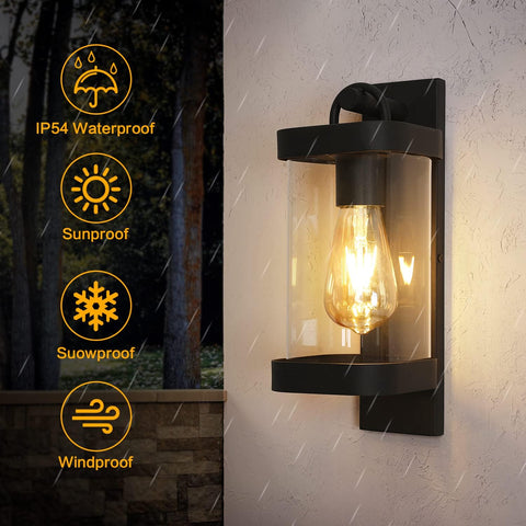 Aplique de pared para exteriores, lámpara de pared exterior industrial E27 con pantalla de vidrio transparente IP54, lámpara de pared retro para sala de estar, pasillo, escaleras (sin bombilla)