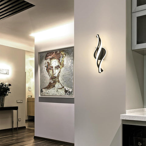 Lámpara de pared LED de 22 W, lámpara de pared moderna en forma de espiral, blanco neutro, 4000 K, para dormitorio, sala de estar, pasillo, entrada, color negro