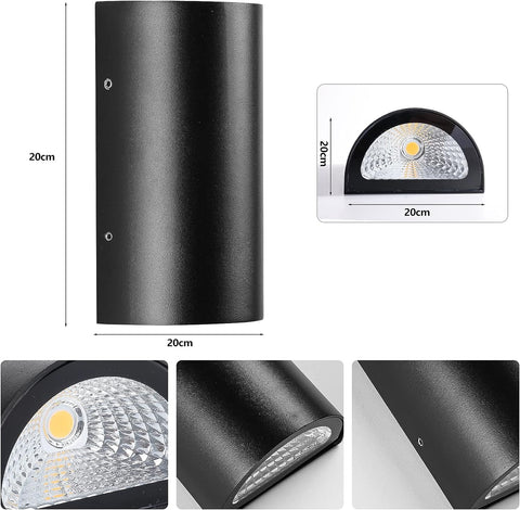 Aplique de pared para exterior, lámpara de pared LED de 10 W, blanco cálido, 3000 K, impermeable, IP65, para entrada, pasillo, patio, jardín, terraza, balcón, garaje, negro