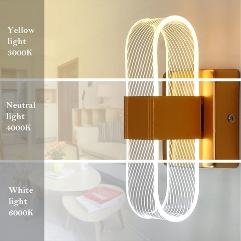 Lámpara de pared interior LED regulable de 10 W, lámpara de pared de diseño acrílico romántico creativo moderno, lámpara de noche con luz de 3000 K-6000 K para dormitorio, sala de estar, pasillo (dorado)