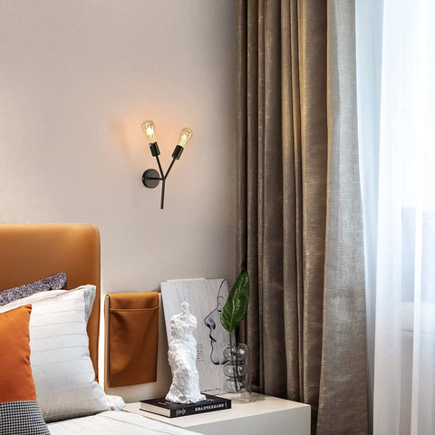 Apliques de pared de 2 luces, lámpara de pared industrial, lámpara de pared vintage para interiores, para espejo, dormitorio, mesita de noche, sala de estar, pasillo (negro)