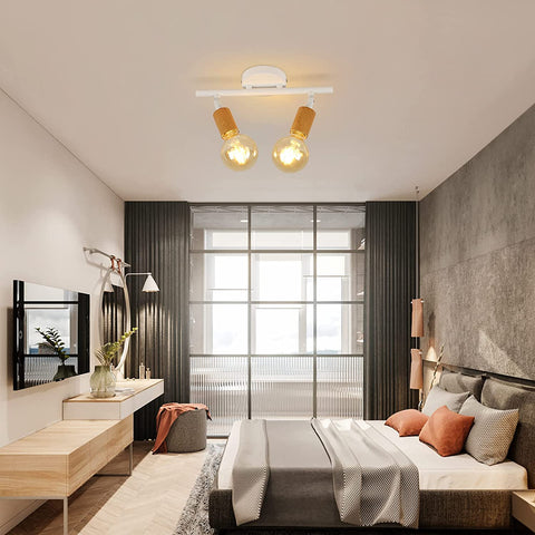 Lámpara de Techo LED 2 Puntos Ajustables, Lámpara de Techo LED Blanca Madera, Iluminación de Techo Interior para Cocina, Sala de Estar, Dormitorio, Pasillo, Sin Bombillas, Máx. 60W
