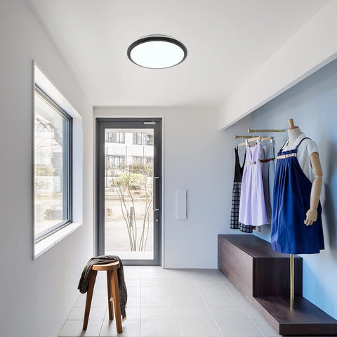 Lámpara de techo LED, lámpara de techo moderna redonda de 24 W, luz de techo con sensor de movimiento negro, IP54 impermeable, a prueba de polvo, lámpara LED interior para baño, balcón, pasillo, entrada, 6000 K