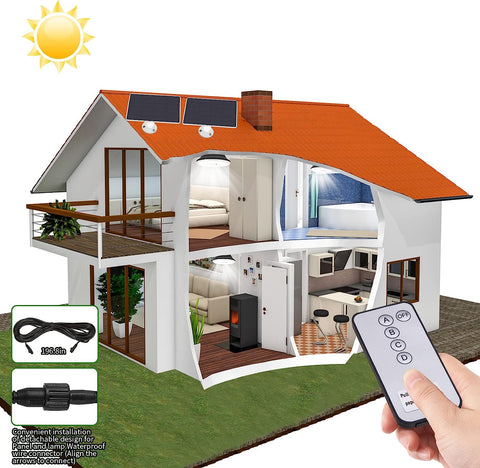 Luces solares separadas para exteriores, interiores, impermeables IP65, lámpara colgante solar de 4 modos con control remoto, luz solar de pared con cable de 5 m para jardín, garaje, patio, escaleras, patio
