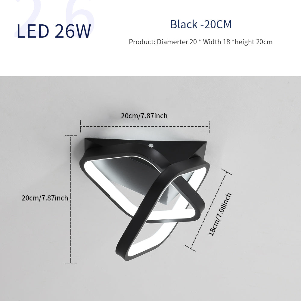Lámpara de techo LED moderna de 24 W, 2 lámparas de techo de forma cuadrada oblicua de aluminio, lámpara de techo de metal negro, para balcón de entrada de pasillo, luz blanca fría/6500 K