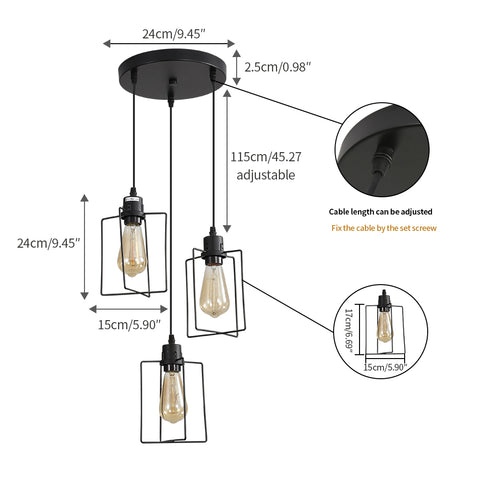E27 Lámpara colgante industrial Lámpara de techo vintage 3 luces Lámpara colgante de jaula de metal Estilo retro Decorativo para cocina Dormitorio Comedor