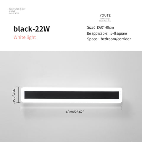 Luces de pared LED, lámpara de iluminación de pared moderna 22W 6000K, lámpara LED negra de aluminio de 60 cm, lámpara de pared decorativa para dormitorio sala de estar (luz blanca fría)