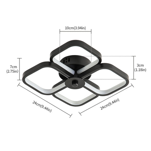 Lámpara de techo LED, lámpara de techo acrílica de metal rectangular moderna, lámpara de techo de 32 W, lámpara de techo de oficina de 24 cm de diámetro para dormitorio, sala de estar, comedor, pasillo negro