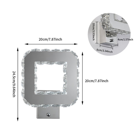 Lámpara de pared de cristal para interiores, 12 W, 1080 lm, moderna lámpara de pared LED de cristal, decoración, lámpara de pared para dormitorio, comedor, vestíbulo, blanco frío 6000 K