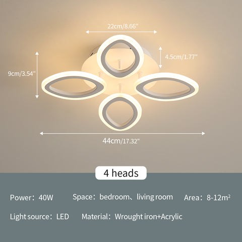 Lámpara de techo LED moderna regulable de 40 W, lámpara de techo con diseño en forma de flor, lámpara de pétalos de metal acrílico con control remoto adecuada para dormitorios, escaleras, pasillos, balcones, pasillos (4 luces)