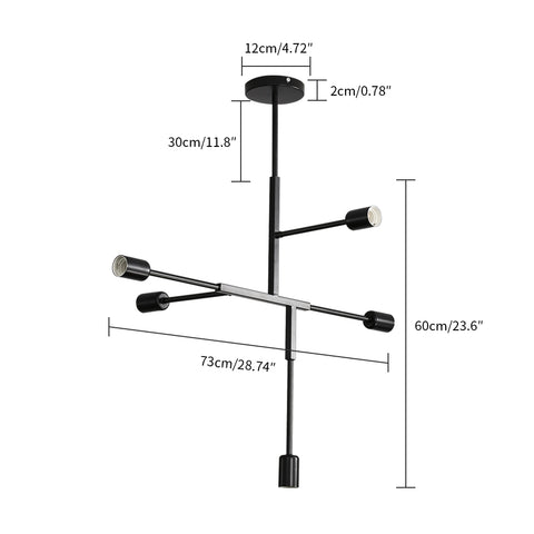 Lámpara de araña industrial vintage con base E27, lámpara de techo molecular Sputnik de 5 luces, lámpara colgante de interior de metal geométrico de montaje semiempotrado para sala de estar, dormitorio, comedor y cocina (negro)