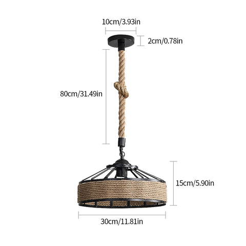 GOECO Lámpara de Cuerda de Cáñamo, Lámpara Colgante de Metal Negro Retro, Lámparas Colgantes de Campo, Lámpara de Techo de Pasillo E27 Accesorio de Iluminación para Sala de Estar Dormitorio Decorar el Hogar 220V