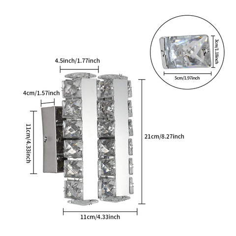 Lámpara de pared LED de cristal K9 de 16W moderna para sala de estar, baño, dormitorio, luz fría 5500K