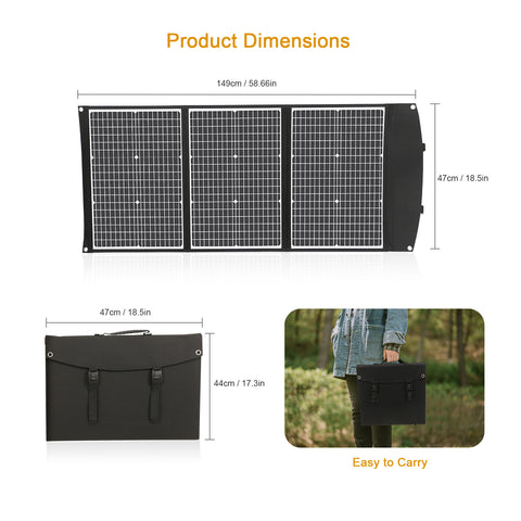 Kit de panel solar plegable portátil monocristalino de 100 W con 3 puertos USB para exteriores