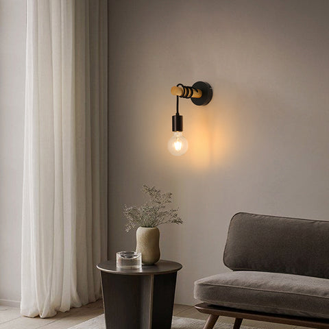 Aplique de pared vintage, foco de pared de diseño industrial retro de madera, casquillo E27 de 10 vatios máx., iluminación interior para sala de estar, dormitorio, comedor, pasillo, bar, negro (sin bombilla)