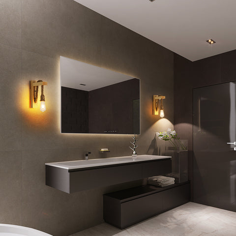 Aplique de pared de madera retro, focos de pared industriales vintage, lámparas de pared de cuerda de cáñamo creativas E27 para dormitorio, balcón, pasillo, cocina, escaleras