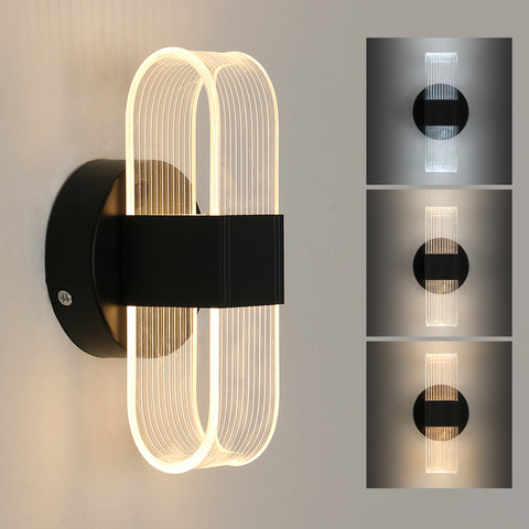 Lámpara de pared LED, lámpara de pared LED moderna regulable, lámpara de pared interior acrílica ovalada negra de 10 W para dormitorio, mesita de noche, sala de estar, 3000-6500K