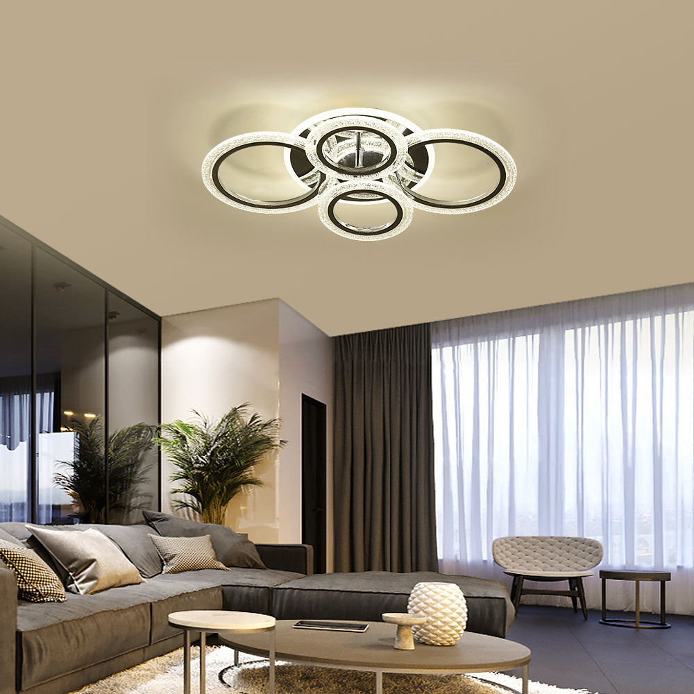 Plafonnier LED Moderne, 60W Lustre de Plafond Design à 4 Anneaux