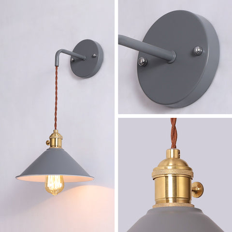 Lámpara de pared regulable enchufable para dormitorio de estilo nórdico vela macarrón pasillo de escalera creativo europeo simple con lámpara de pared con interruptor gris (bombilla no incluida)