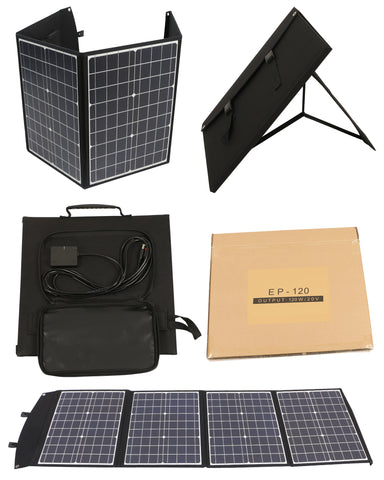 Panel Solar 120W - Energía Monocristalina, 3 Interfaces, Salida DC 19V/6.31A, USB QC3.0 24W y Tipo-C PD45W