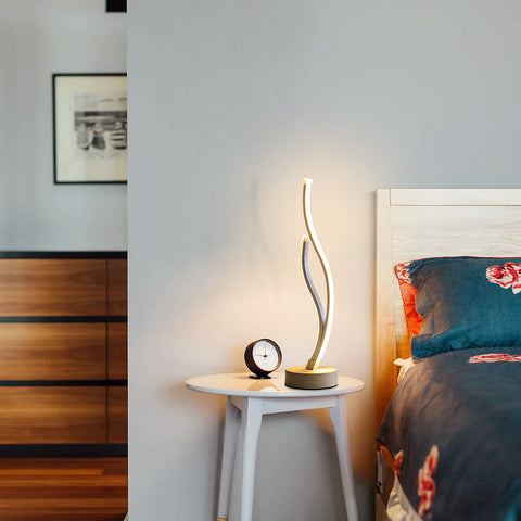 Lámpara de mesa LED Lámpara de mesa acrílica minimalista, lámpara de mesa de diseño de metal LED Lámpara de mesa ondulada Dormitorio Iluminación suave ILUMINACIÓN Ojo