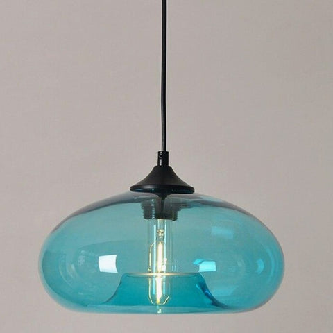 Lámpara colgante colorida colgante de vidrio moderna para sala de estar, bar, cocina, restaurante, cafetería, comedor, accesorios de iluminación nórdicos para el hogar (color azul)