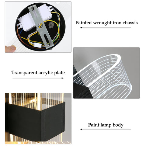 Lámpara de pared LED, lámpara de pared LED moderna regulable, lámpara de pared interior acrílica ovalada negra de 10 W para dormitorio, mesita de noche, sala de estar, 3000-6500K
