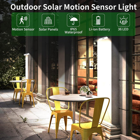 Luz solar Sensor de movimiento al aire libre Lámpara de pared LED Blanco frío 6000K para patio Jardín Pasillo Terraza Cerca de la pared Camino Patio Villa