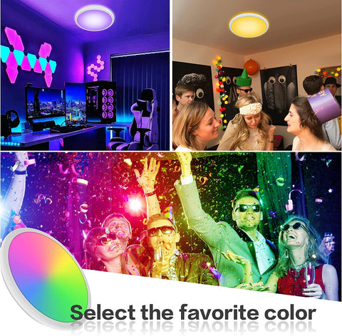 Lámpara de Techo LED Regulable, Lámpara de Techo para Baño IP54, 24W 3100LM, 2700-6500K RGB Lámpara de Techo Moderna Impermeable con Control Remoto para Sala de Estar, Dormitorio (Ø28cm)