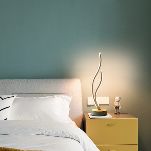 Lámpara de mesa LED Lámpara de mesa acrílica minimalista, lámpara de mesa de diseño de metal LED Lámpara de mesa ondulada Dormitorio Iluminación suave ILUMINACIÓN Ojo