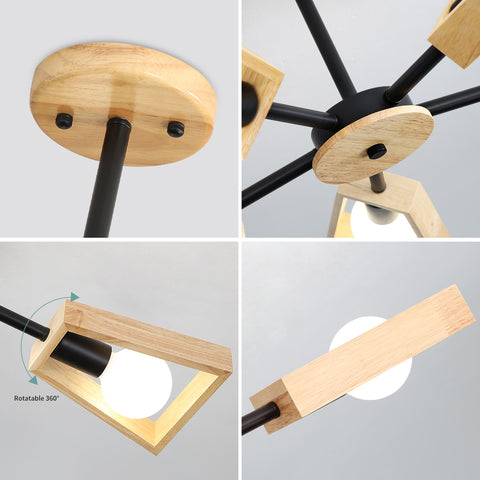 Lámpara colgante de madera, lámpara de araña para sala de estar, lámpara para iluminación interior, luces colgantes geométricas de cinco luces de madera para 5 bombillas E27 (sin bombilla)