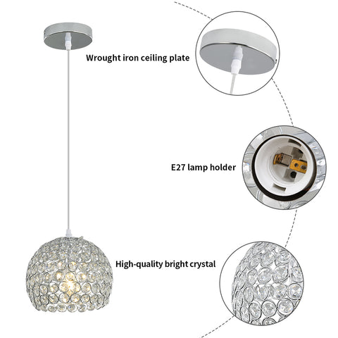 Lámpara de araña de cristal moderna Lámpara colgante de araña moderna E27 Lámpara colgante cromada con cable ajustable de 120 cm Adecuado para cocina, dormitorio, oficina, sala de estar (bombilla no incluida)