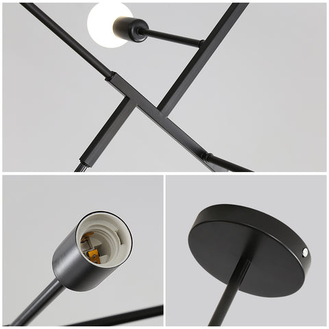 Lámpara de araña industrial vintage con base E27, lámpara de techo molecular Sputnik de 5 luces, lámpara colgante de interior de metal geométrico de montaje semiempotrado para sala de estar, dormitorio, comedor y cocina (negro)