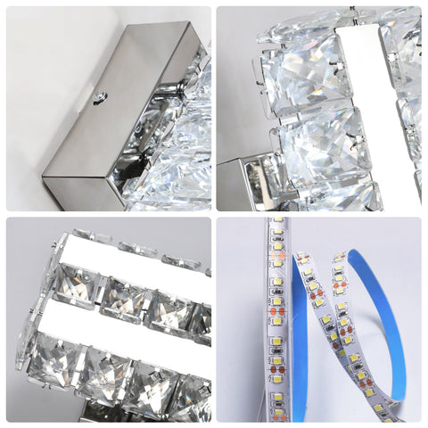 Lámpara de pared LED de cristal K9 de 16W moderna para sala de estar, baño, dormitorio, luz fría 5500K
