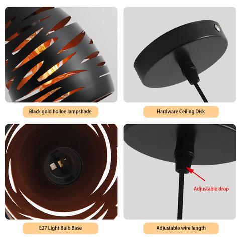 Lámpara colgante LED moderna, lámpara de techo tallada hueca industrial, lámpara de techo, colgante de jaula de metal, pantalla negra, lámpara E27 para sala de estar, cocina, pasillo, restaurante, loft, cafetería, bar
