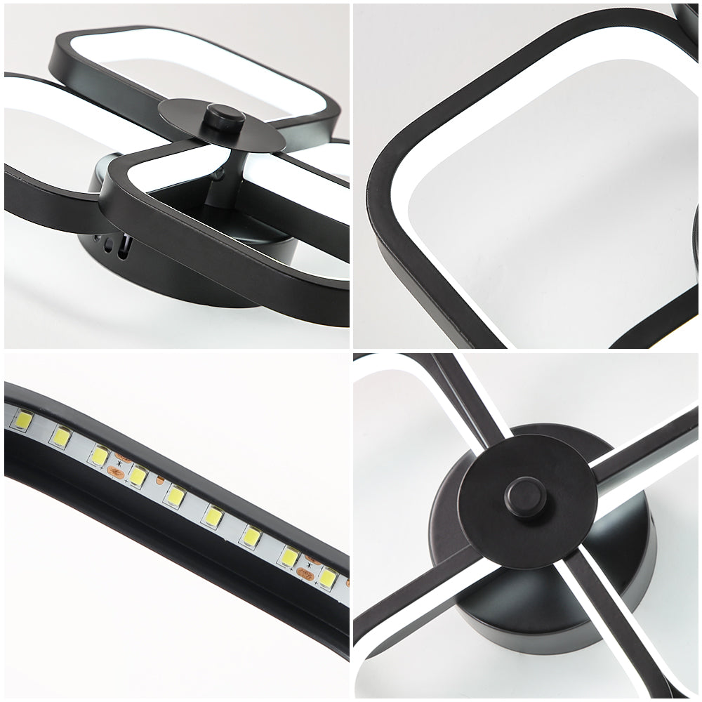 Lámpara de techo LED, lámpara de techo acrílica de metal rectangular moderna, lámpara de techo de 32 W, lámpara de techo de oficina de 24 cm de diámetro para dormitorio, sala de estar, comedor, pasillo negro