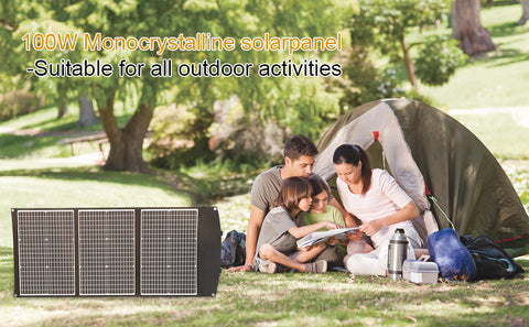 Kit de panel solar plegable portátil monocristalino de 100 W con 3 puertos USB para exteriores