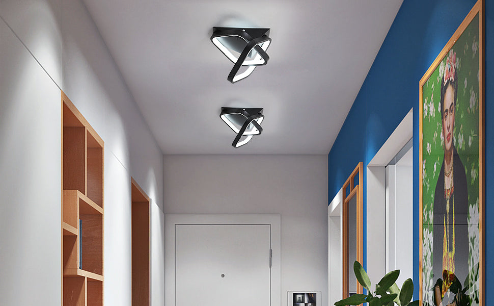 Lámpara de techo LED moderna de 24 W, 2 lámparas de techo de forma cuadrada oblicua de aluminio, lámpara de techo de metal negro, para balcón de entrada de pasillo, luz blanca fría/6500 K