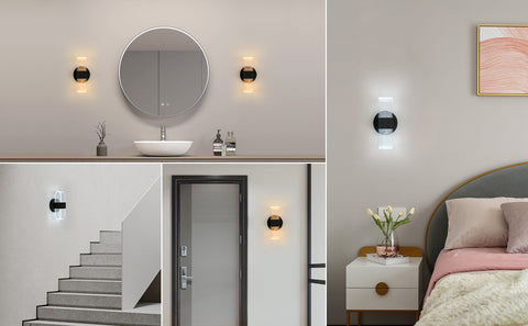 Lámpara de pared LED, lámpara de pared LED moderna regulable, lámpara de pared interior acrílica ovalada negra de 10 W para dormitorio, mesita de noche, sala de estar, 3000-6500K