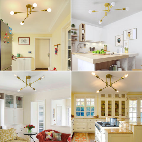 Lámpara de techo industrial, lámpara de techo retro, candelabros LED modernos de metal E27 dorado de 4 lámparas para dormitorio, sala de estar, cocina, oficina, cafetería, restaurante