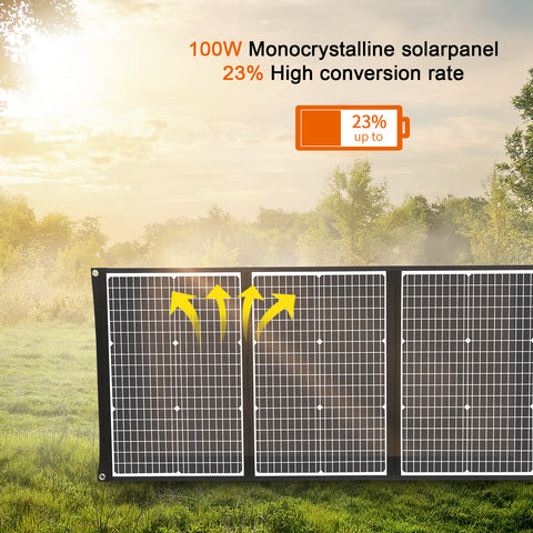 Kit de panel solar plegable portátil monocristalino de 100 W con 3 puertos USB para exteriores