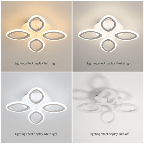 Lámpara de techo LED moderna regulable de 40 W, lámpara de techo con diseño en forma de flor, lámpara de pétalos de metal acrílico con control remoto adecuada para dormitorios, escaleras, pasillos, balcones, pasillos (4 luces)