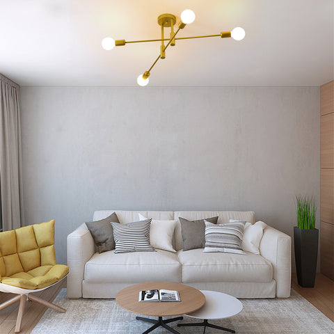 Lámpara de techo industrial, lámpara de techo retro, candelabros LED modernos de metal E27 dorado de 4 lámparas para dormitorio, sala de estar, cocina, oficina, cafetería, restaurante