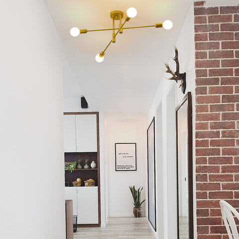 Lámpara de techo industrial, lámpara de techo retro, candelabros LED modernos de metal E27 dorado de 4 lámparas para dormitorio, sala de estar, cocina, oficina, cafetería, restaurante