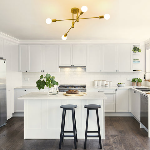 Lámpara de techo industrial, lámpara de techo retro, candelabros LED modernos de metal E27 dorado de 4 lámparas para dormitorio, sala de estar, cocina, oficina, cafetería, restaurante
