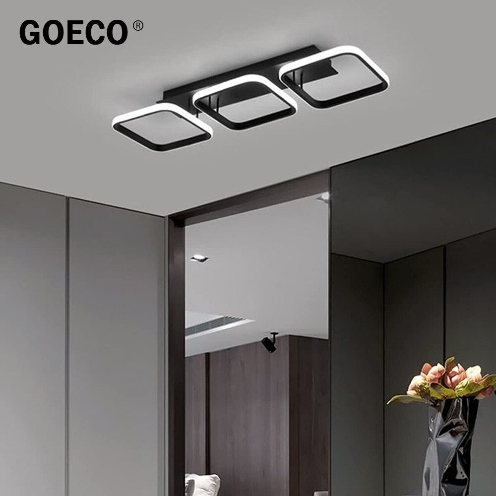 Lámpara de techo LED de 40 W, lámpara de techo geométrica simple, lámpara de techo de metal cuadrada creativa, adecuada para sala de estar, dormitorio, comedor, luz blanca fría de 6000 K (negro)