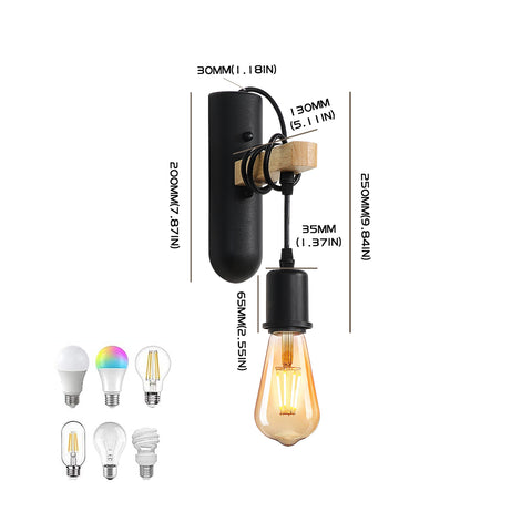 Apliques de madera E27, aplique LED retro, lámpara de noche de pared para dormitorio, sala de estar, escalera, máximo 40W