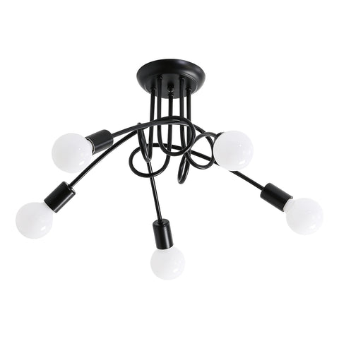 Lámpara de techo industrial, lámpara de metal Edison de 5 luces, iluminación de techo retro, lámparas de techo negras, para sala de estar, dormitorio, cocina