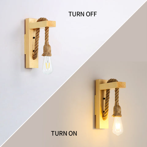Aplique de pared de madera retro, focos de pared industriales vintage, lámparas de pared de cuerda de cáñamo creativas E27 para dormitorio, balcón, pasillo, cocina, escaleras